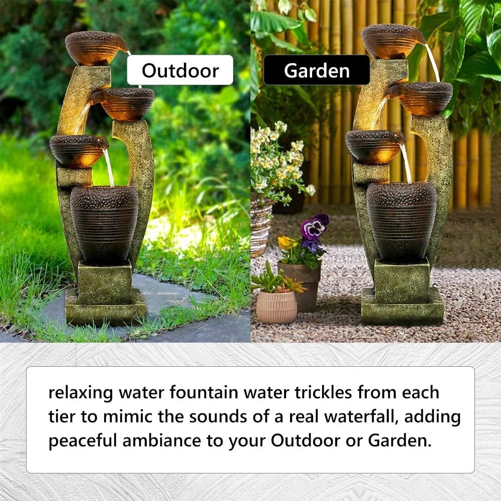 Modern Outdoor Fountains -4 Crocks Outdoor Garden Fountains, featuring modern design and LED lights, designed for gardens