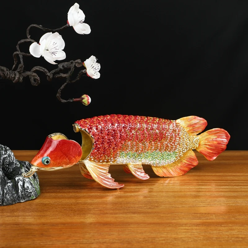 Imagem -04 - Shinnygifts Feng Shui Artesanato Austríaco Strass Metal Arowana Ornamentos Escritório Decorativo Ano Novo Presentes