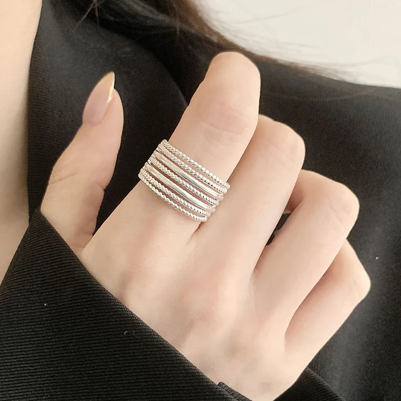 GANPUP Minimalistischer Silberfarbener Perlenring mit Verstellbarer Manschette für Damen, Modischer Neuer Ring, Schmuckgeschenk für Partys – Detail 2