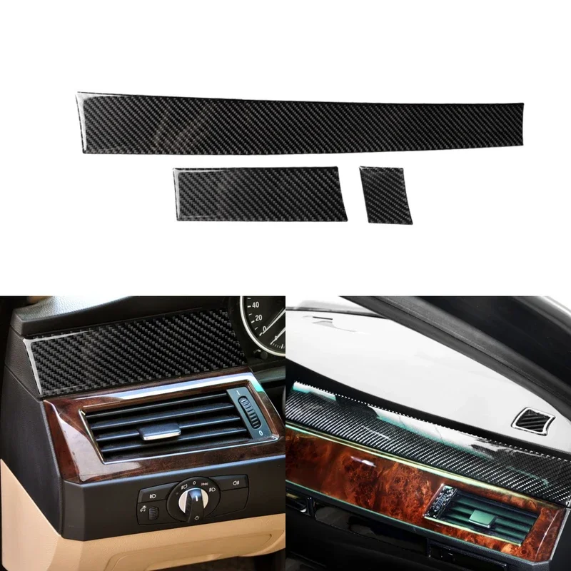Center Control Side Dashboard Panel Strips Cover Trim  For BMW 5 Series E60 E61 2004 2005 2006 2007 2008 2009 2010 Carbon Fiber