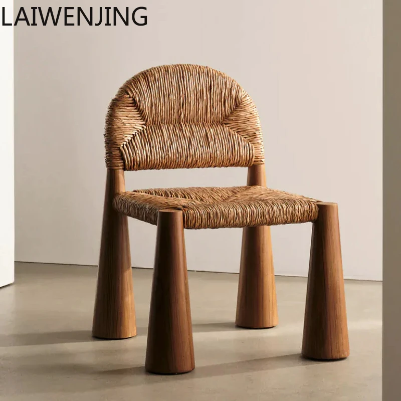 

SGF Vintage Rope Woven Chair Retro Solid Wood Leisure Single Chair with Backrest