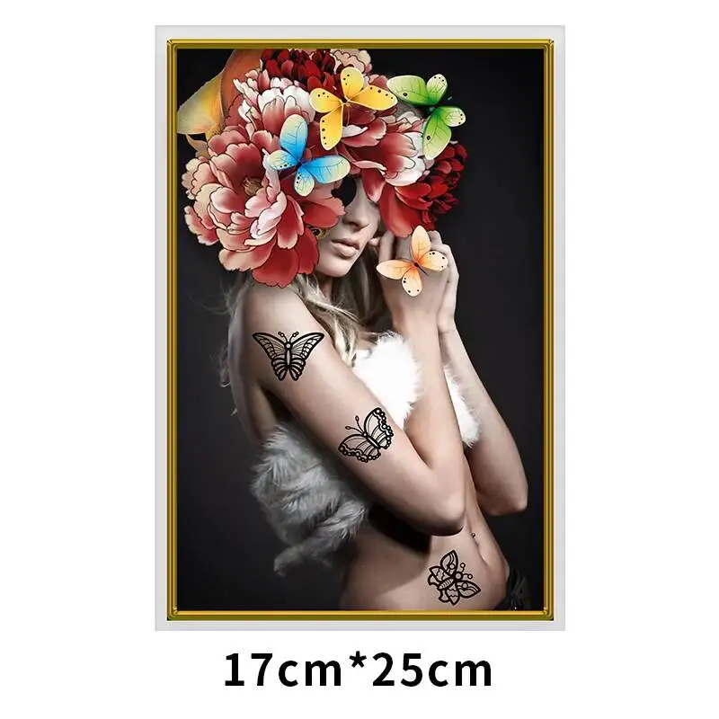 Color Ink Flowers Feather Girl Art Poster Printing DIY T-shirt Sweater Canvas Bag Decoration Iron On Heat Transfer Patch