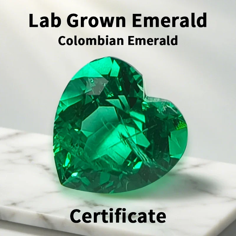 

Lab Grown Colombia Emerald Loose Stone Hand-cut Heart Shapee Hydrothermal Gemstone for Jewelry Making Selectable Certificat