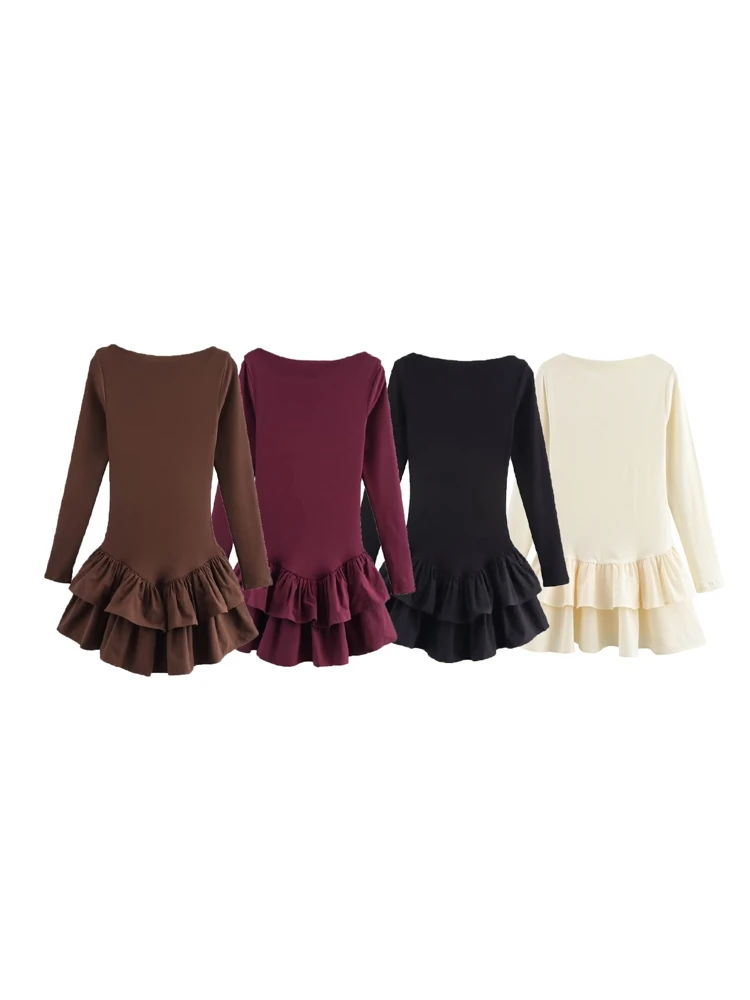 

OUROPEAN ZTATION Autumn Lady Sophisticated Long Sleeve Pleated Skirt Commuting Spring Female O-Collar Dresses Mini Skirt Dress