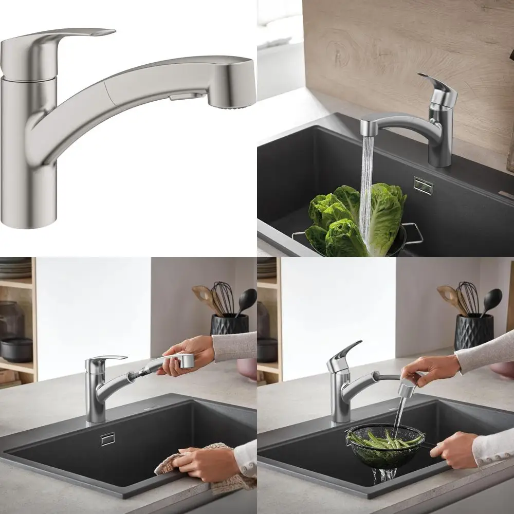 

GROHE Eurosmart Dual Spray Pull-Out Kitchen Tap with Sprayer, 1.75 GPM, Stainless Steel Finish
