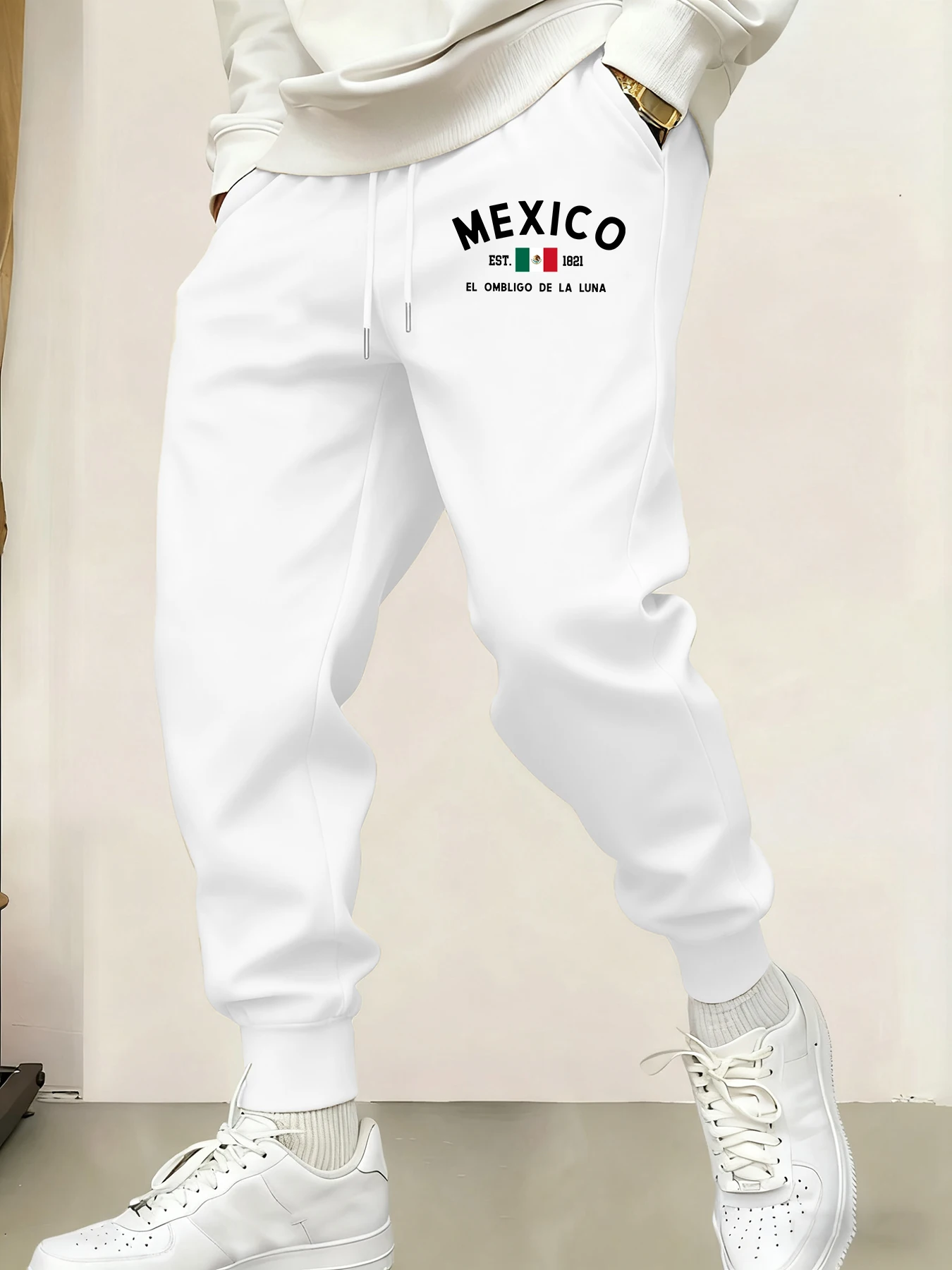 

Mexico El Ombligo De La Luna Printing Male Sweatpants Fashion Pants Trendy Drawstring Pant Casual Warm All-Match Britches