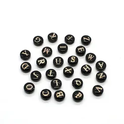 8mm A-Z Initial Letter Round Shell Bead Natural Black Resin Mother of Pearl Loose Letter Bead Jewelry Making DIY Accessories