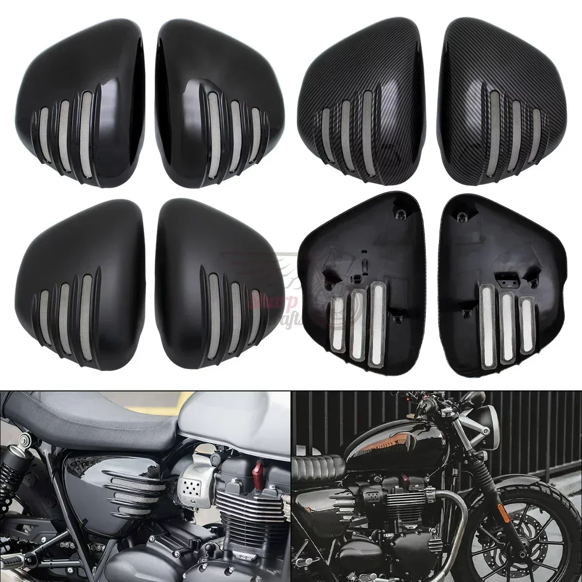 Left & Right Side Panels Fairing Battery Cover ABS Plastic For Triumph Bonneville T100 2017-2023 Black Motorcycle Accessories