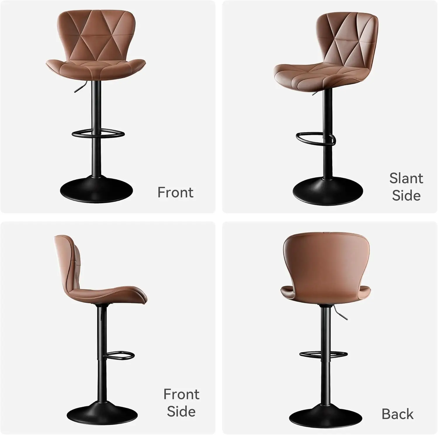 Bar Stools Set of 2,Adjustable Swivel Barstools, Faux Leather Bar Chairs,Upholstered Counter Height with High Backrest