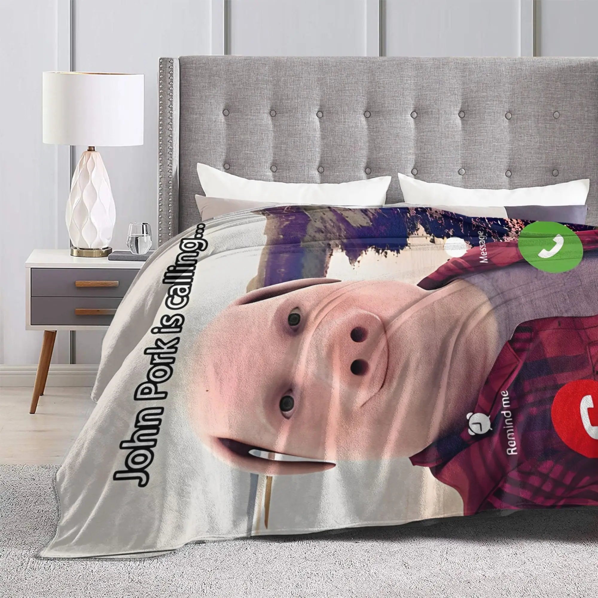 John Pork Is Calling Blankets Flannel All Season  Portable Super Warm Throw Blankets for Home Travel Rug Piece