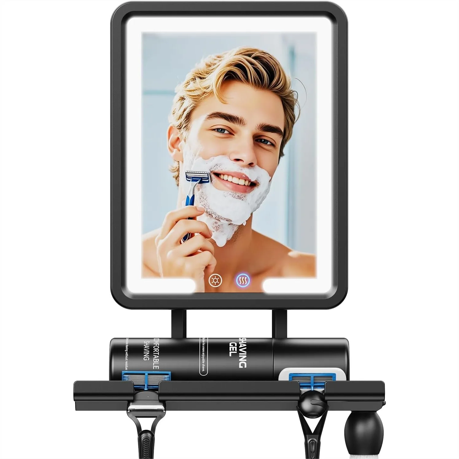 

Heated Shower Mirror Fogless for Shaving with Stepless Dimmable Lights, 5000mAh Rechargeable, No-Drilling Mount