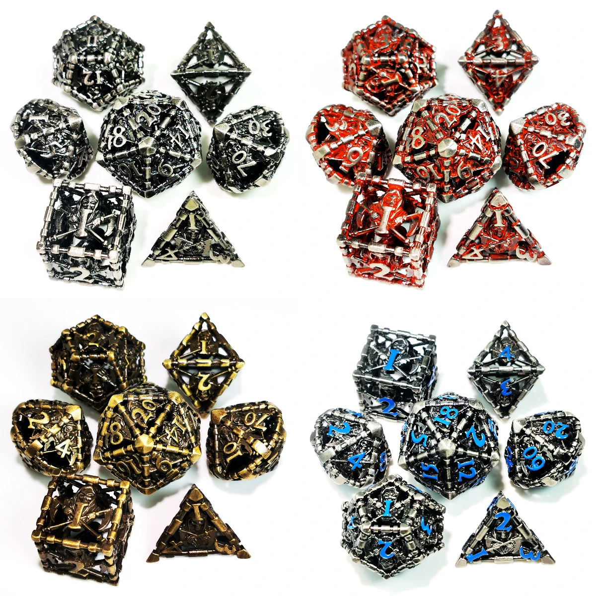 DnD Metal Dice Set - 7 Piece Zinc Alloy Polyhedral Dice, Blue Pattern for Dungeons & Dragons, RPG Tabletop Games