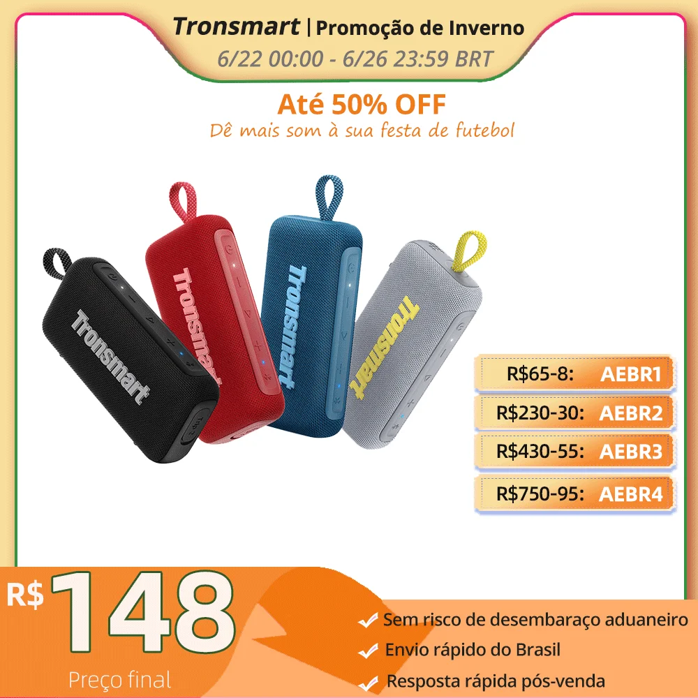 Tronsmart caixa de som Trip 2 caixa som bluetooth, Alto-falante portátil Bluetoth com graves aprimorados, IPX7 à prova d'água, 20 horas de reprodução, para camping, presente de Halloween