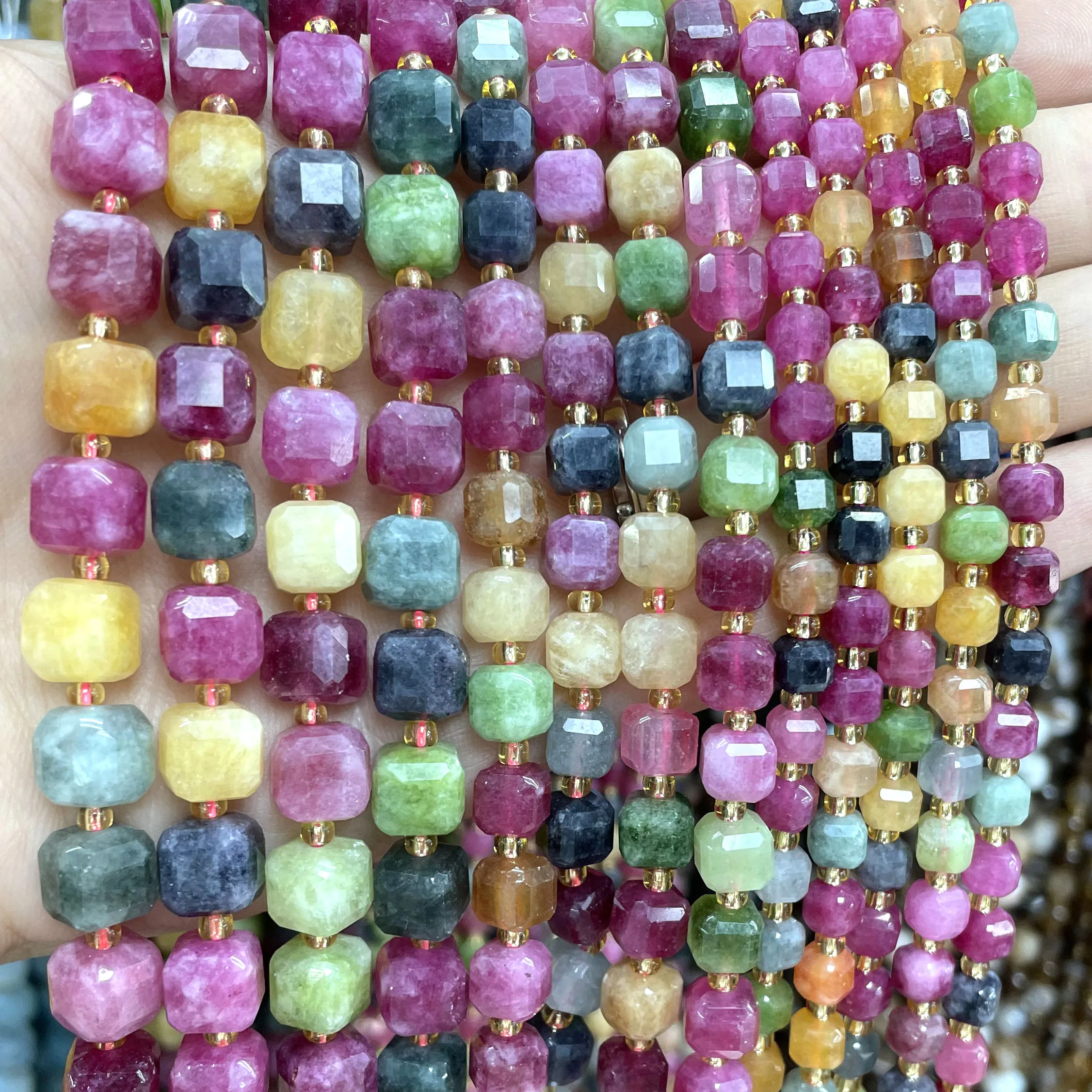 5 6 8MM Natural Stone Square Faceted Colorful Tourmaline Chalcedony Cube Spacer Beads For Jewelry Making Diy Necklace Accessorie