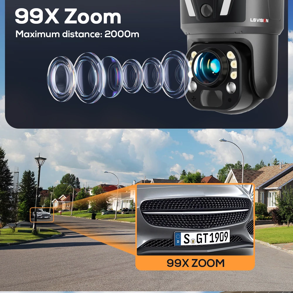 LS VISION 2 Lens 8MP 4G Solar Security Camera 99X Zoom Cameras WiFi Wireless Outdoor Human AI Detection Waterproof Cctv  Night