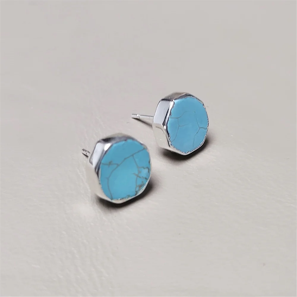 

FUWO Wholesale Turquoises Stud Earrings,Golden Plated Minimalist Irregular Blue Howlite Jewelry For Women 5Pairs/Lot ER003