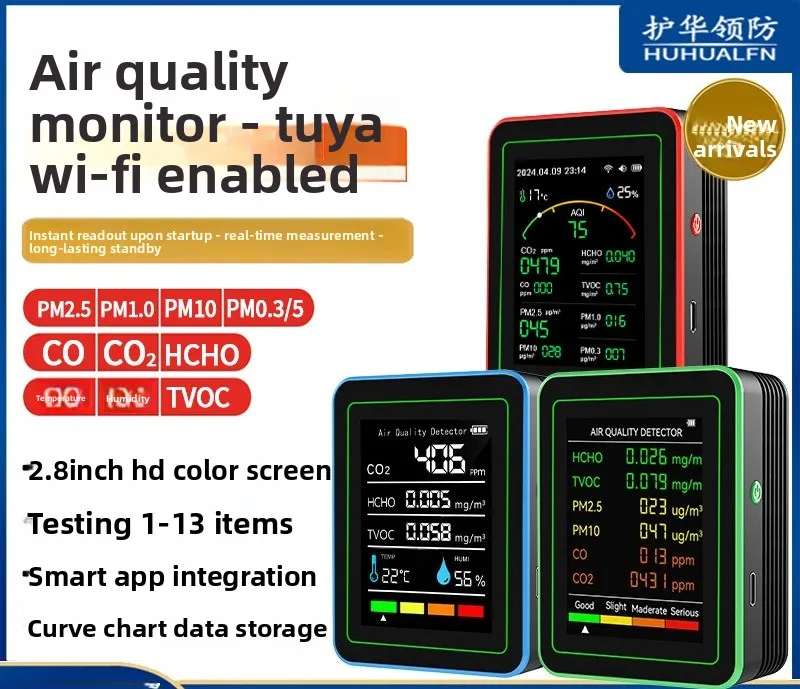 Air quality detector Portable detection of carbon dioxide PM2.5 formaldehyde CO temperature and humidity TVOC