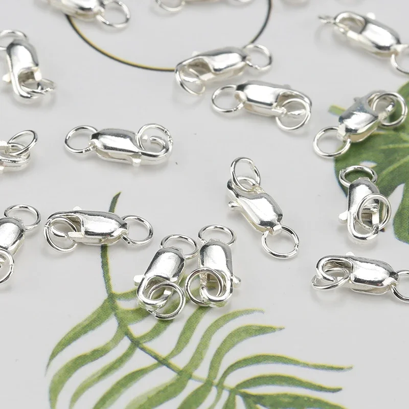 

925 Sterling Silver Jewelry Findings Lobster Clasps For Necklace Bracelet With Opening 2 Jump Rings Jewelry accessories 2pcs
