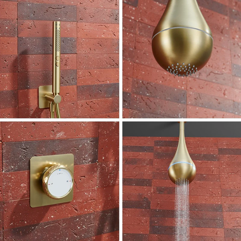 

Minimalism Showers for Bathroom Creative Water Drop Shower Head with Ambient Light Hot and Cold Concealed Mixer Shower Set
