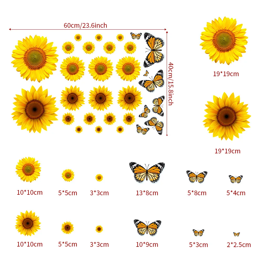 Sunflower Butterfly Wall Sticker Grass Flower Flora Wall Decal Bedroom Living Room Kitchen Decor Wall Art Home Decoration