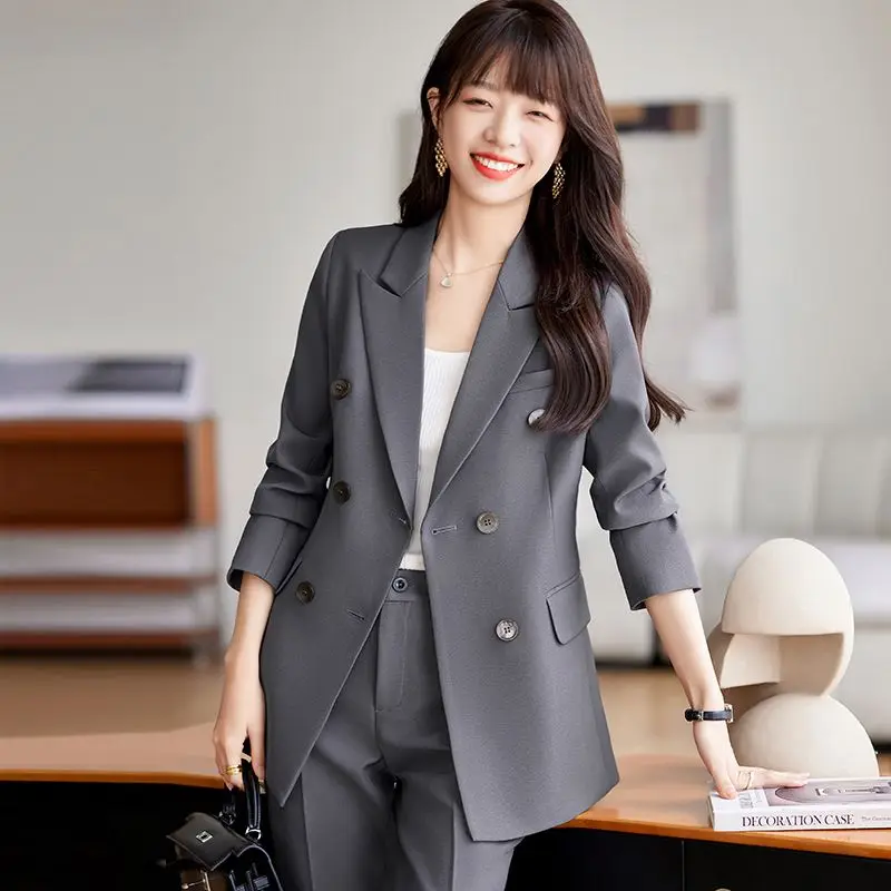 

Insozkdg Spring Autumn Professional Suit Jacket Matching Set Korean Elegant Casual Blazers+Pants Two Piece Female Trousers Suit