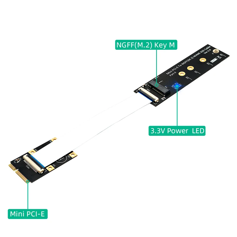 M.2 NVME SSD to Mini PCI-e Adapter Card Riser with FFC Cable for M.2 Key M 2230/2242/2260/2280 NVME SSD Converter Extension Cord