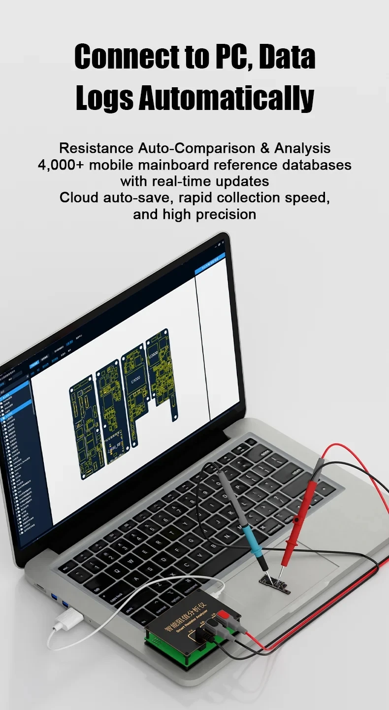 Analizador inteligente de fallas de resistencia, medición con un solo clic, grabación automática de datos para teléfono móvil, PCB, enchufe IC, solución de problemas