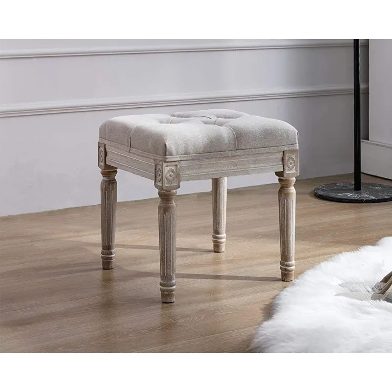 

Kmax Small Padded Bench, Square Upholstered Rustic Ottoman Bench, Vanity Stools for Bedroom, 15.75" x 15.75" x 15.7" Beige