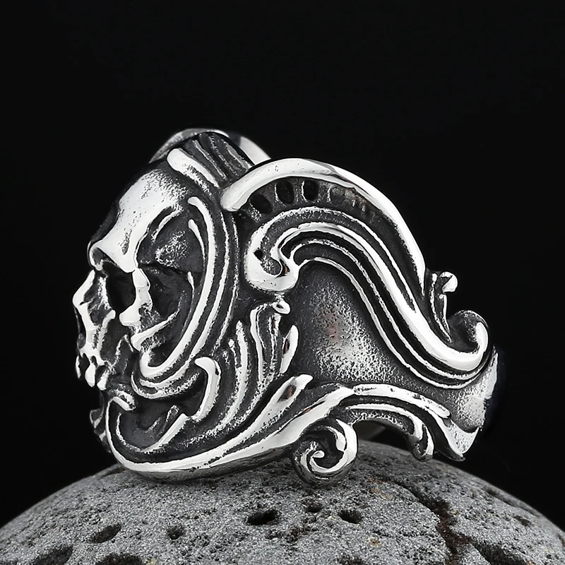Wholesale Price Retro 316L Stainless Steel Rings Punk Rock Exaggerated Steampunk Skull Ring Gothic Fashion Jewelry