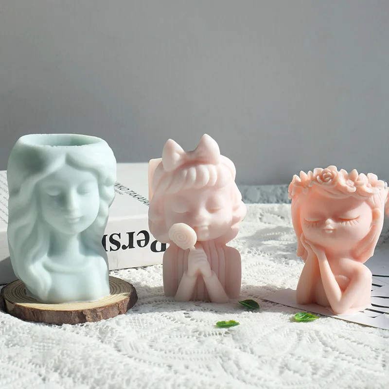 Succulent Flower Pot Silicone Mold DIY Girl Head Portrait Nordic Vase Crystal Glue Gypsum Cement Ornaments Bonsai