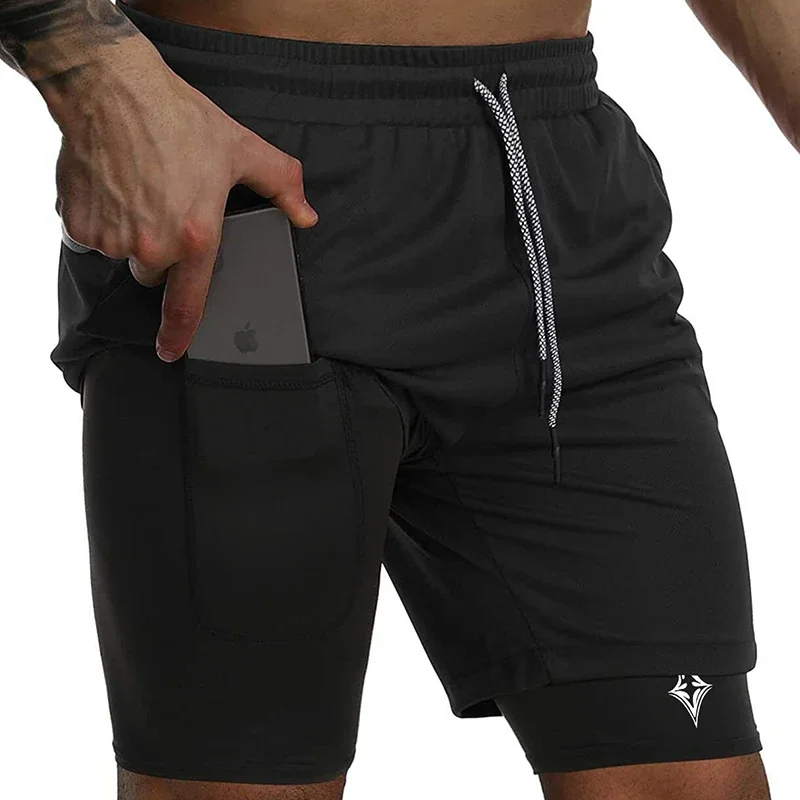 Cross Print 2 in 1 Workout Running Shorts for Men Christian Gym Athletic Shorts with Compression Liner Phone Pocket Towel Loop