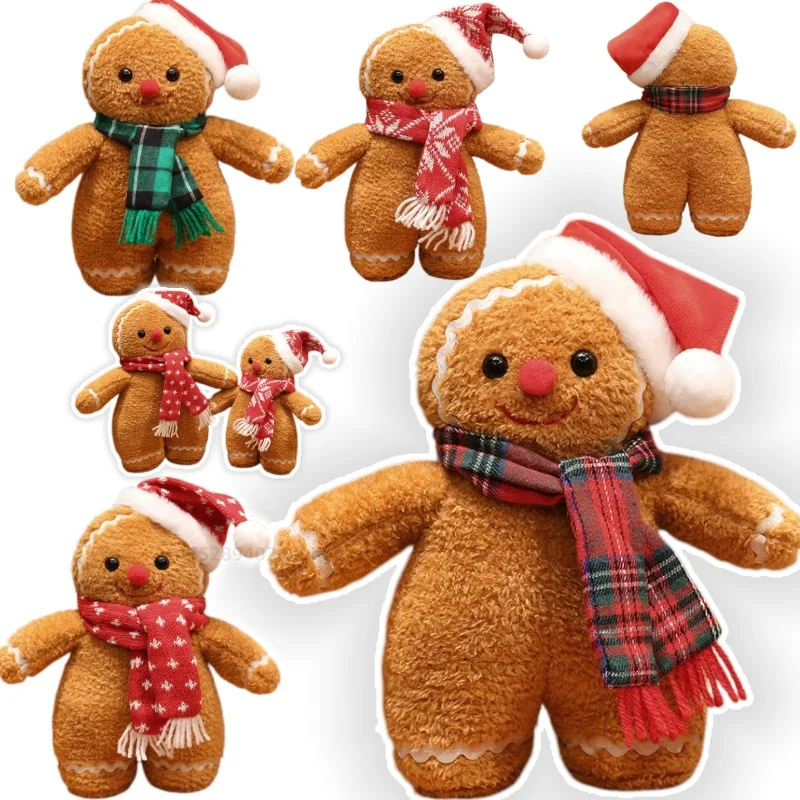 25/35cm Christmas Gingerbread Man Plush Toy Wear A Hat And Scarf Adorable Plush Doll Xmas Gifts Atmosphere Home Decor for Baby