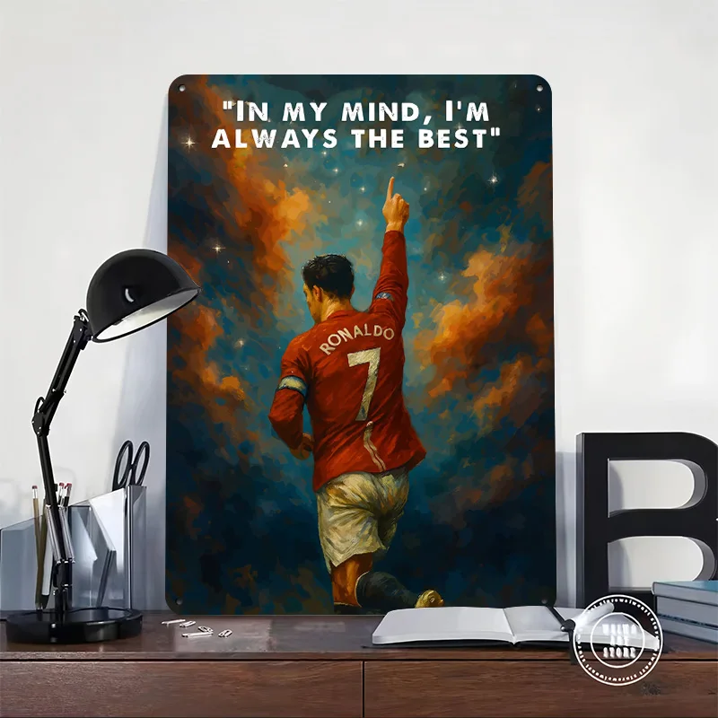 Cristiano Ronaldo Painting: Always the Best 3D Texture Metal Poster Customized Wall Art Tin Sign Gift for Mancave Vintage Decor