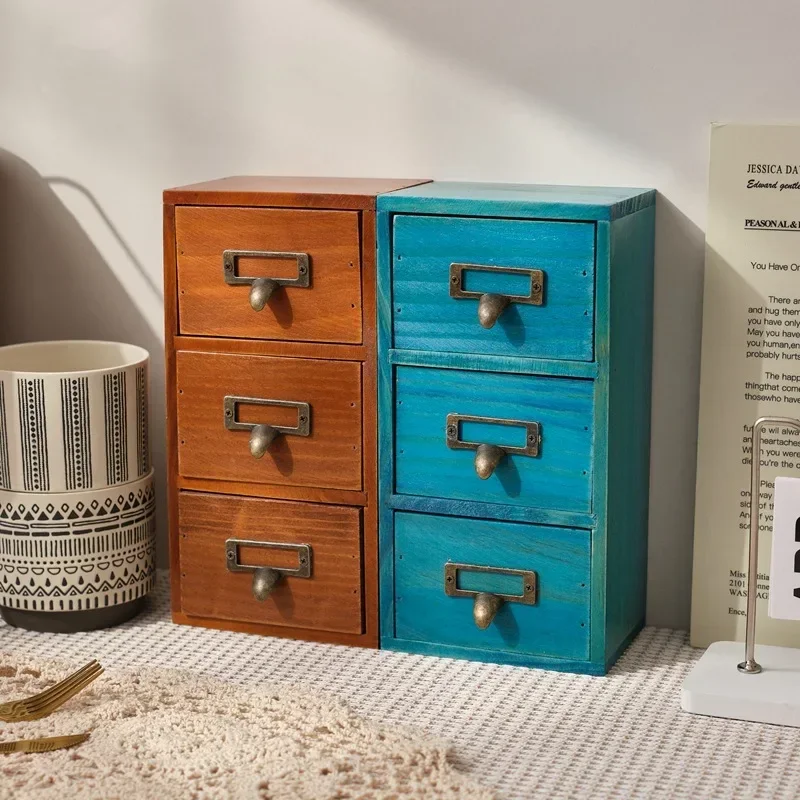 

Vintage rectangular multi-layer wooden drawer storage box Desktop jewelry tape jewelry finishing cabinet dresser A