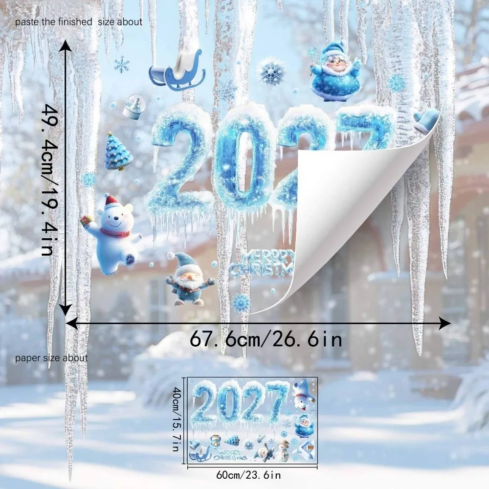 Two-sided 2027 Static Cling Decal Waterproof DIY Christmas Glass Window Sticker Small Festive Atmosphere
