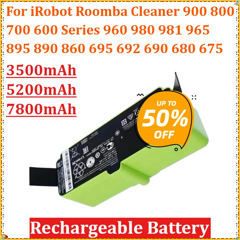 

14.4V Rechargeable Battery for iRobot Roomba Cleaner 900 800 700 600 Series 960 980 981 965 895 890 860 695 692 690 680 675