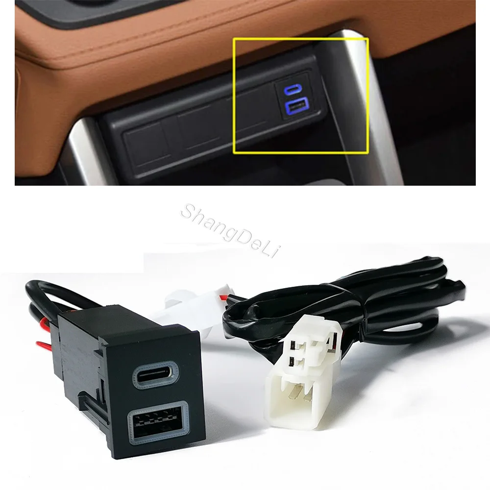 

Автомобильное зарядное устройство 12В с двумя USB-портами PD и QC3.0, адаптер для прикуривателя, быстрая зарядка, подходит для Toyota RAV4, Wildlander, Corolla