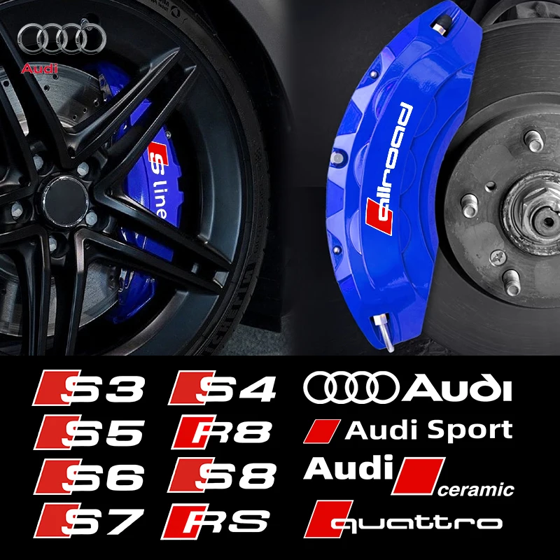 6pcs Heat Resistance Caliper Decals Wheel Decor Vinyl Stickers for audi Quattro A1 A3 A4 A5 A6 A7 Q3 Q5 Q7 RS3 RS S3 S4 S5 S7 S8