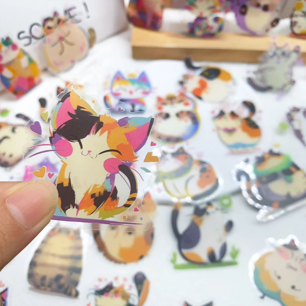 50pcs Cartoon Cute Cats PET Stickers Decals For Phone Laptop Notebook Skateboard Guitar DIY Aesthetic Transparent Stickers