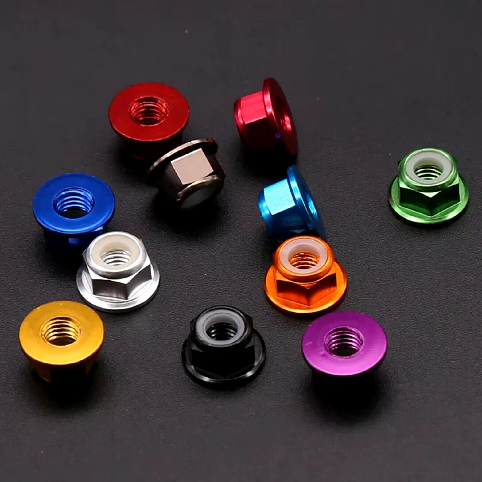 M2 M2.5 M3 M4 M5 M6 M8 Multi Colored Aluminum Alloy Flange Hexagonal Locking Anti Loosening Nut Nylon Ring Self-locking Nut