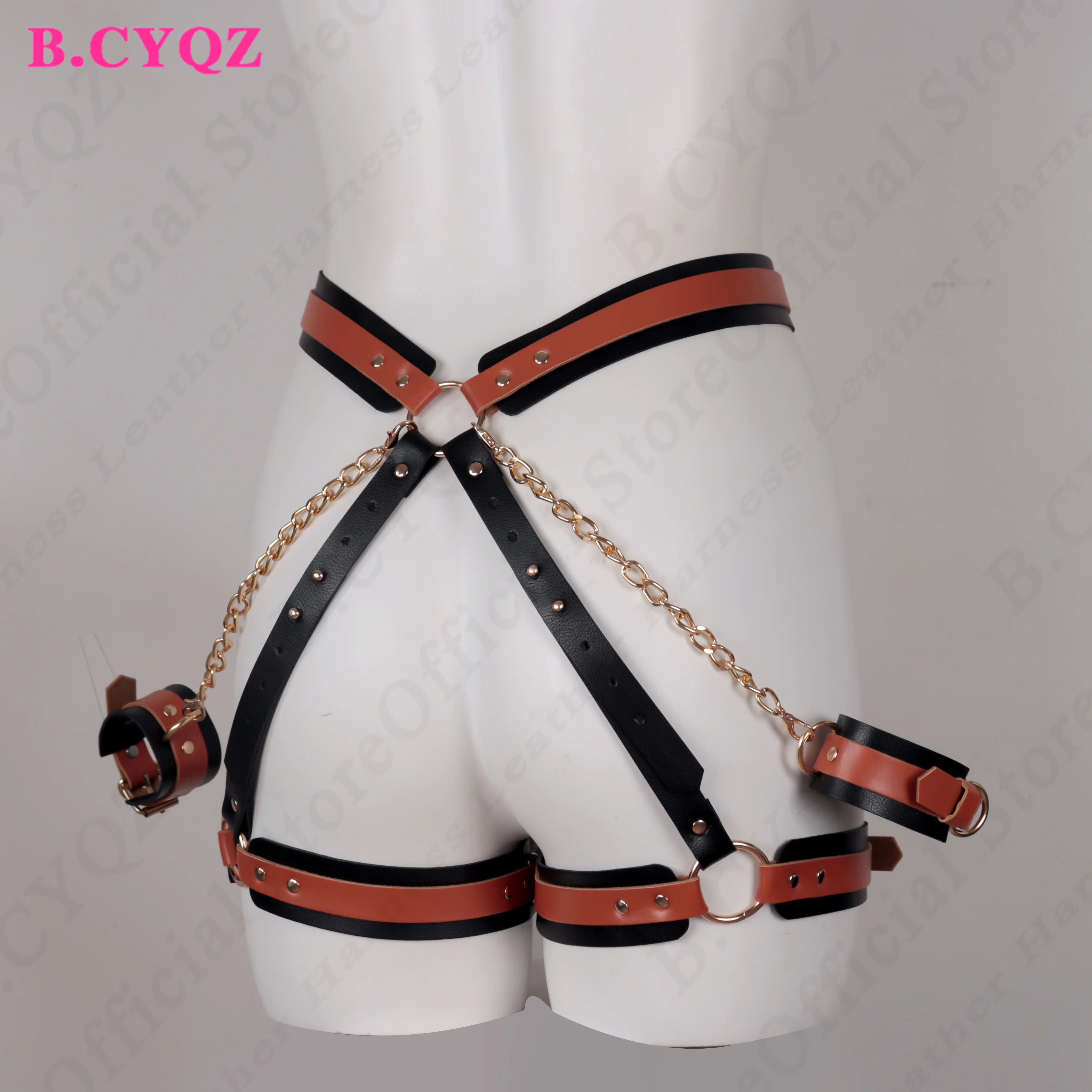 Bdsm Harness Brown And Black Pu Leather Bondage Sexy Garter Belt Buttock Harness Women Goth Rave Tight Garter Suspenders Fetish