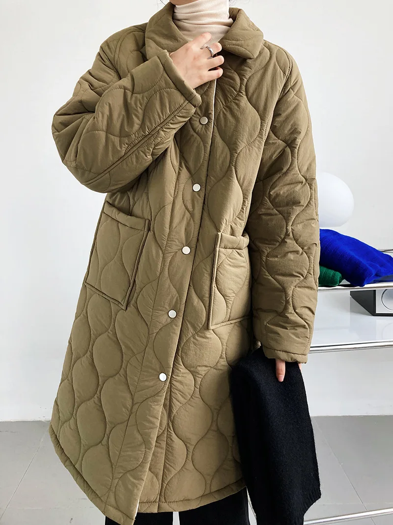 

2023 Winter Women Parkas Thick Cotton Padded Coats Women Single-breasted Long Coats Casual Loose Vintage Female Jackets Overcoat