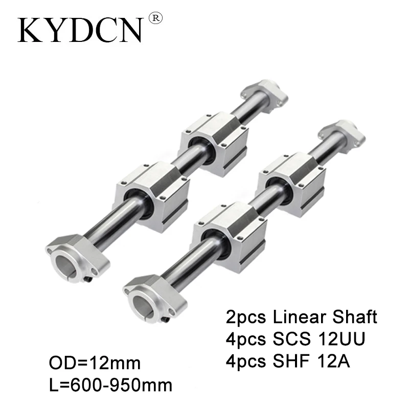 

Optical Axis 2PCS Linear Shaft OD12mm 600-950mm+4Pcs SCS12UU Linear Bearing Blocks+4Pcs SHF12A Bearing Support For CNC Router ﻿