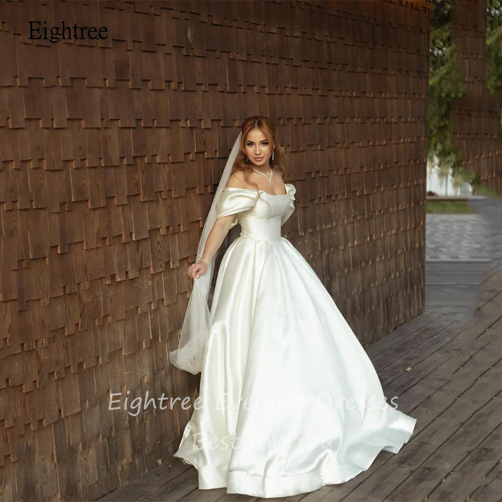 Eightree Ivory A-line Wedding Dresses Sleeveless Satin Bridal Dress Off The Shoulder Wedding Gowns vestidos de novia Customized