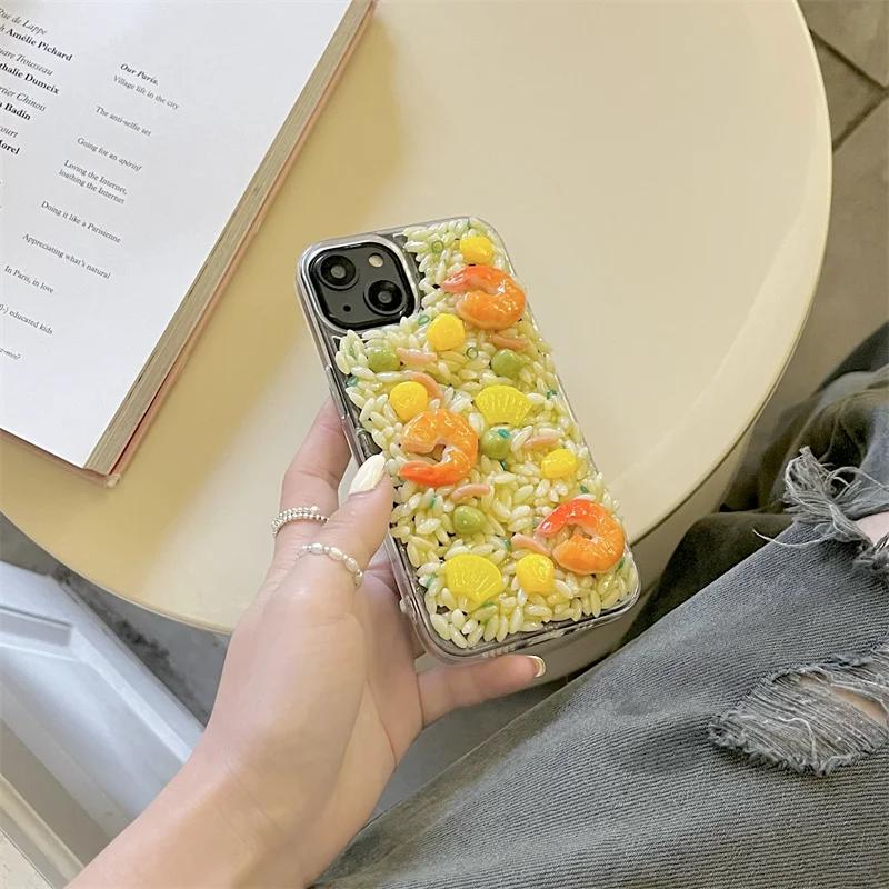 Funny Artificial fried rice diy Phone Case For iphone 15 13 12 14 Pro Max i11 13Pro 15promax yummy food transparency tpu Cover