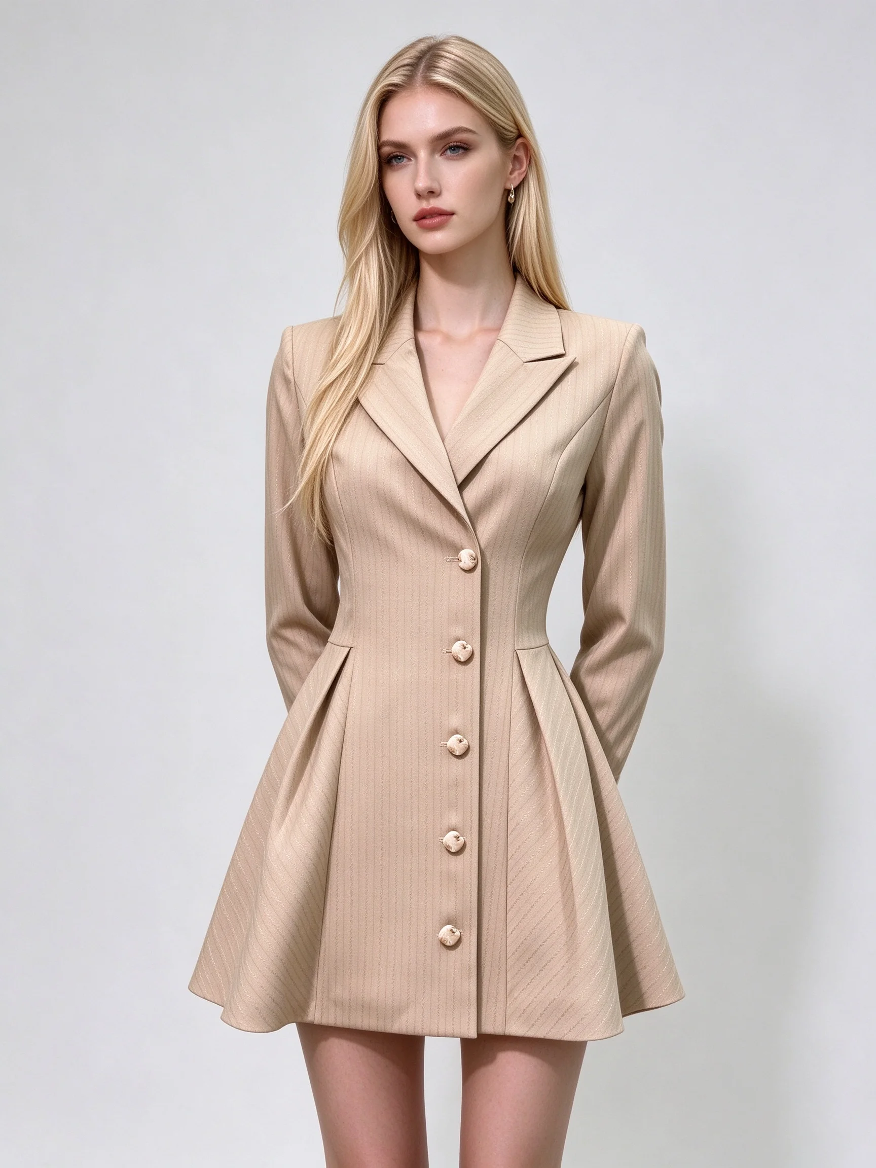 2026 New Women Striped Blazer Dress Lapel Single Breasted Slim Fit A Line Mini Suit Dress