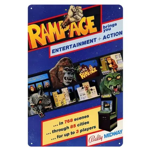 Rampage Retro Arcade Video Game Metal Poster - 20x30cm (8x12 inch) sign