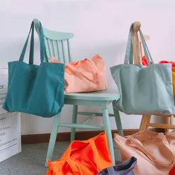 Women Canvas Shoulder Bag Ladies Casual Handbag Tote Shoulder Bag Reusable Large Capacity Cotton Foldable Grocery Tote Bag