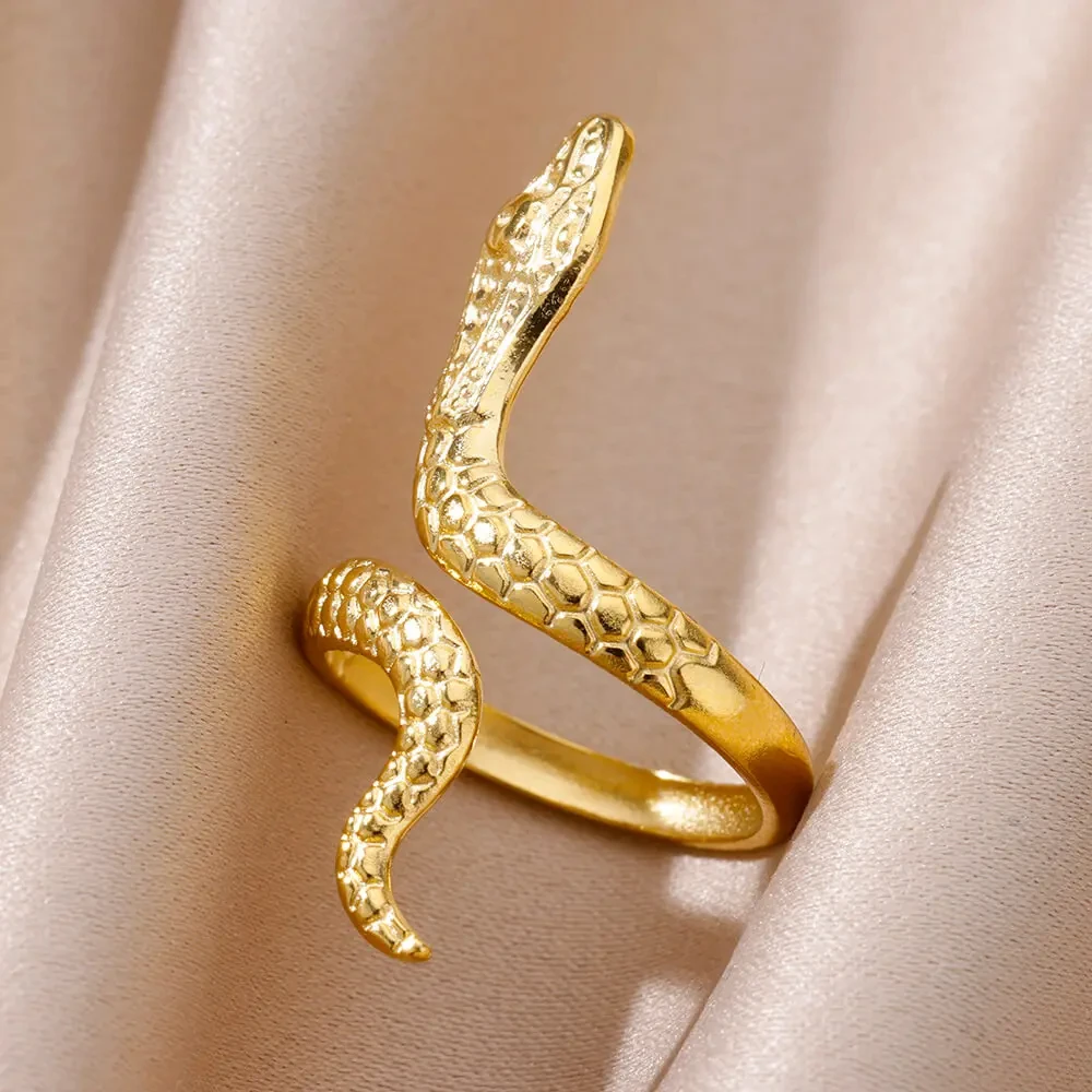 Edelstahl Schlange Ringe Für Frauen Männer Gold Farbe Offene Einstellbare Finger Ring Vintage Gothic Ästhetischen Schmuck anillos mujer