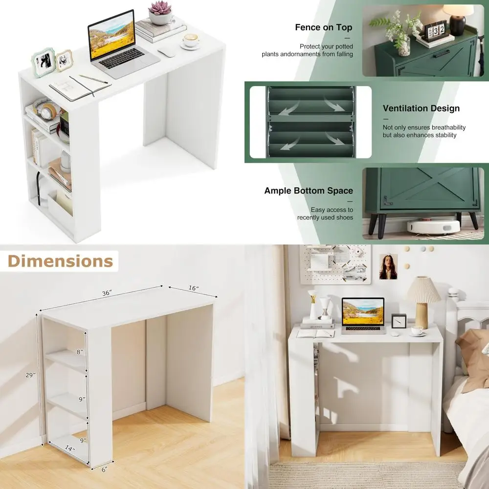 

Compact 36 Home Office Desk with Bookshelf, Perfect for Student Study and Writing, Modern Laptop Workstation